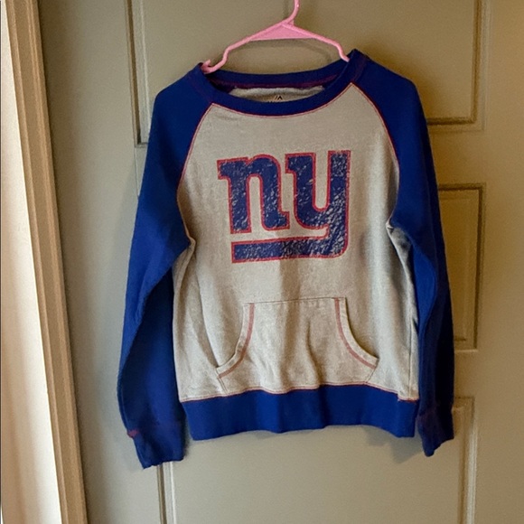 Majestic Sweaters - Majestic Blue and Cream NY Giants Crew Sweatshirt